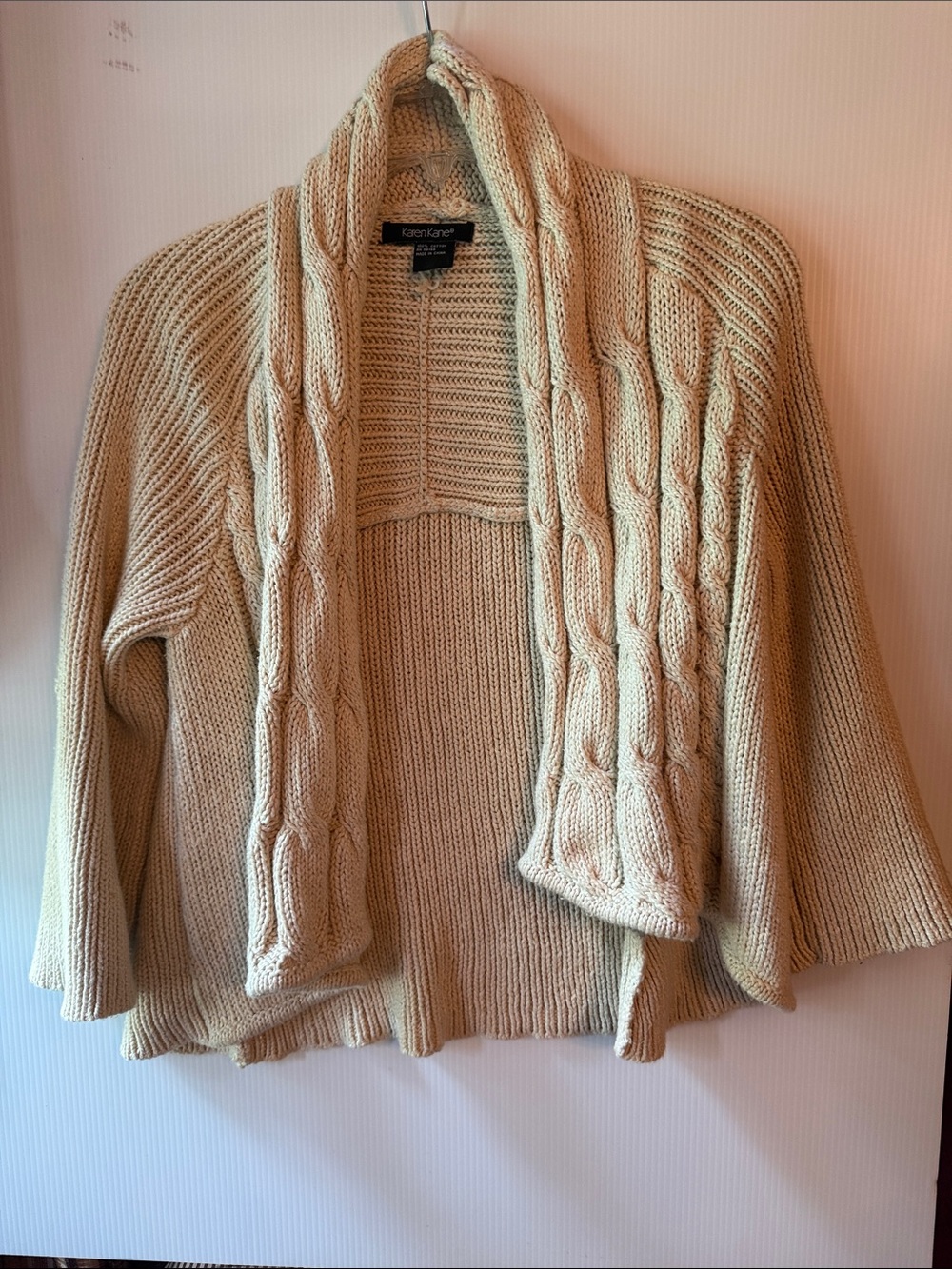 Karen Kane Beige Cable Open-Front Cardigan
